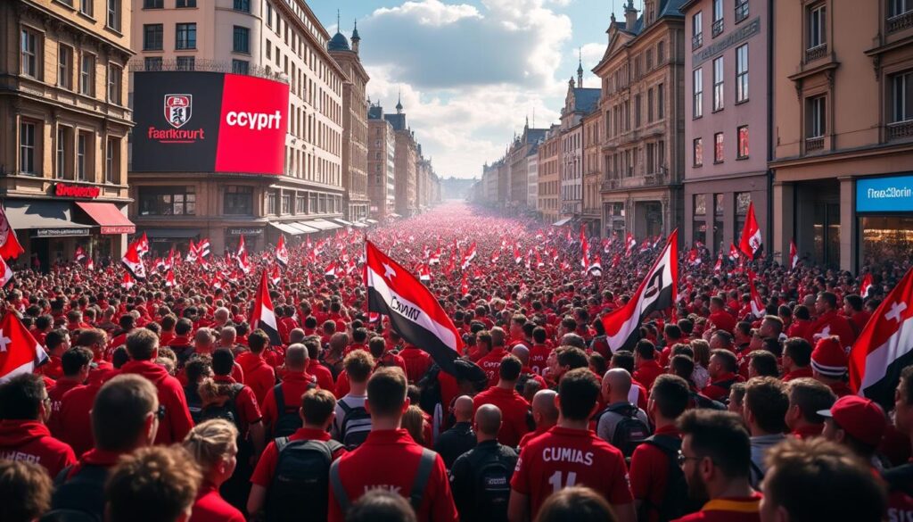 l'eintracht francfort parcourt l'europe accompagné de milliers de supporters passionnés, créant une atmosphère unique et vibrante lors de chaque déplacement.